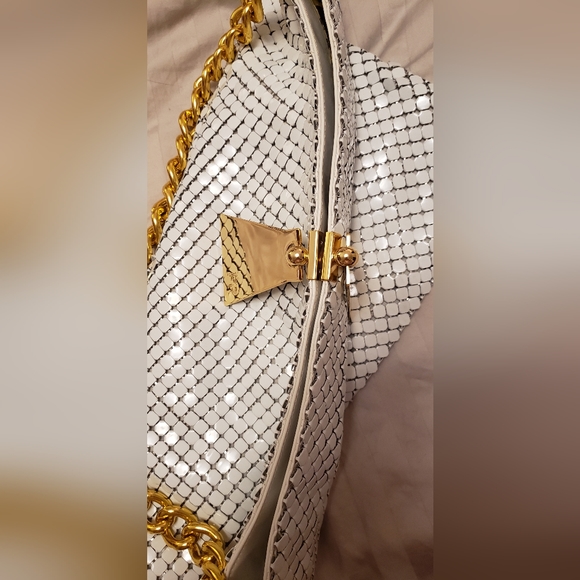 Felix Rey, White & Gold Metallic Purse, Flexible Squares on all sides, NWOT - Picture 6 of 11